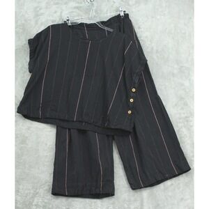 Liz Alig Pant Set Womens XL Katie Wide Leg Cropped Stripe Lagenlook Button Boho